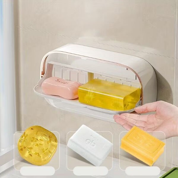 Kapaklı Ve Drenaj Bölmeli Duvara Monte Sabunluk Çok Fonksiyonlu Ürün