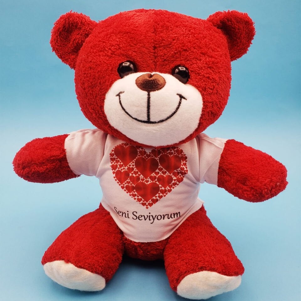 Kalpli Seni Seviyorum Tişörtlü Kırmızı Peluş Ayıcık Şık Tasarımlı Fonksiyonel Ürün