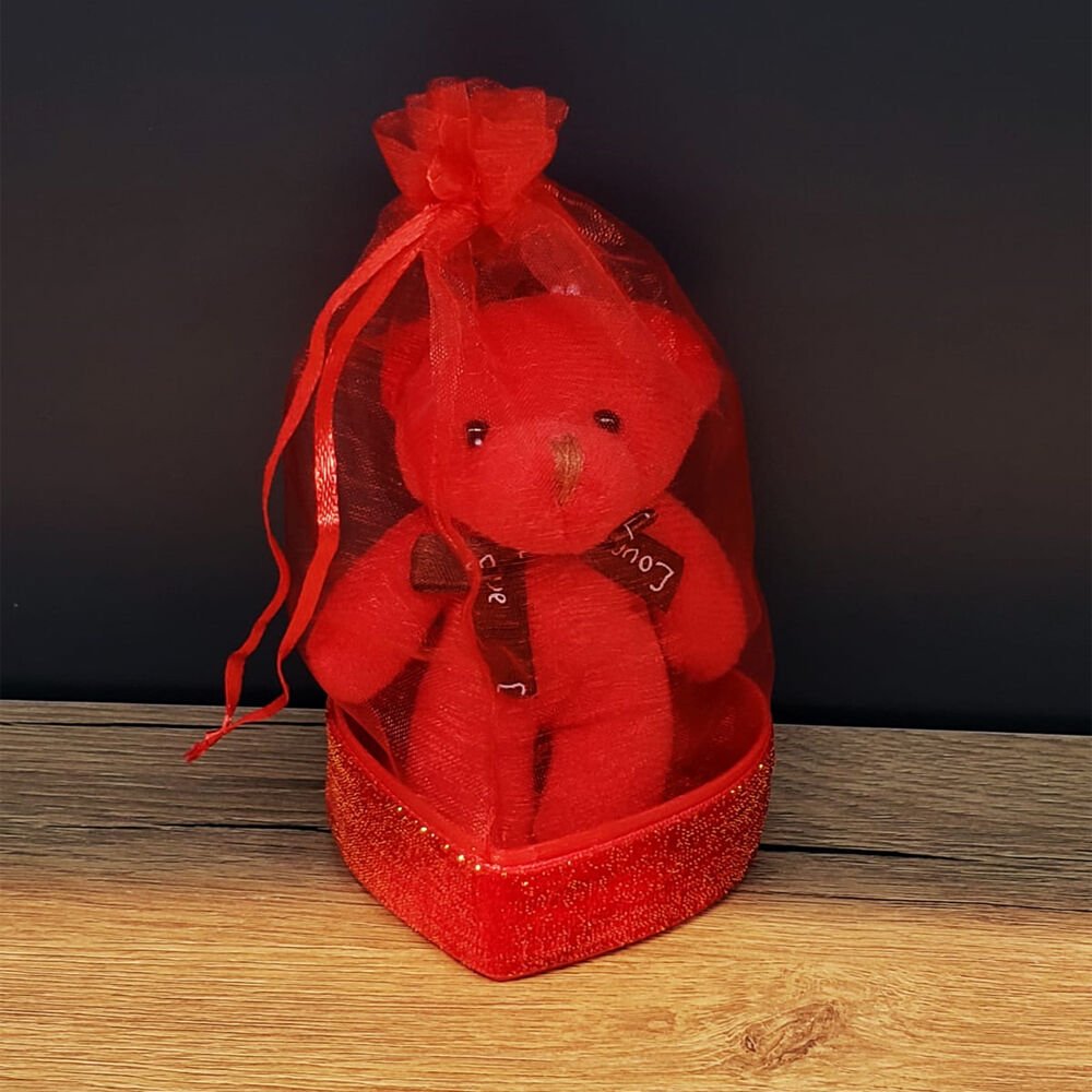 Kırmızı Hediyelik Kese İçinde Ayıcık Şık Tasarımlı Fonksiyonel Ürün