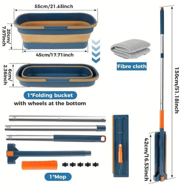 Katlanabilir Temizlik Mopu ve Tekerlekli Kova Seti Şık Tasarımlı Fonksiyonel Ürün