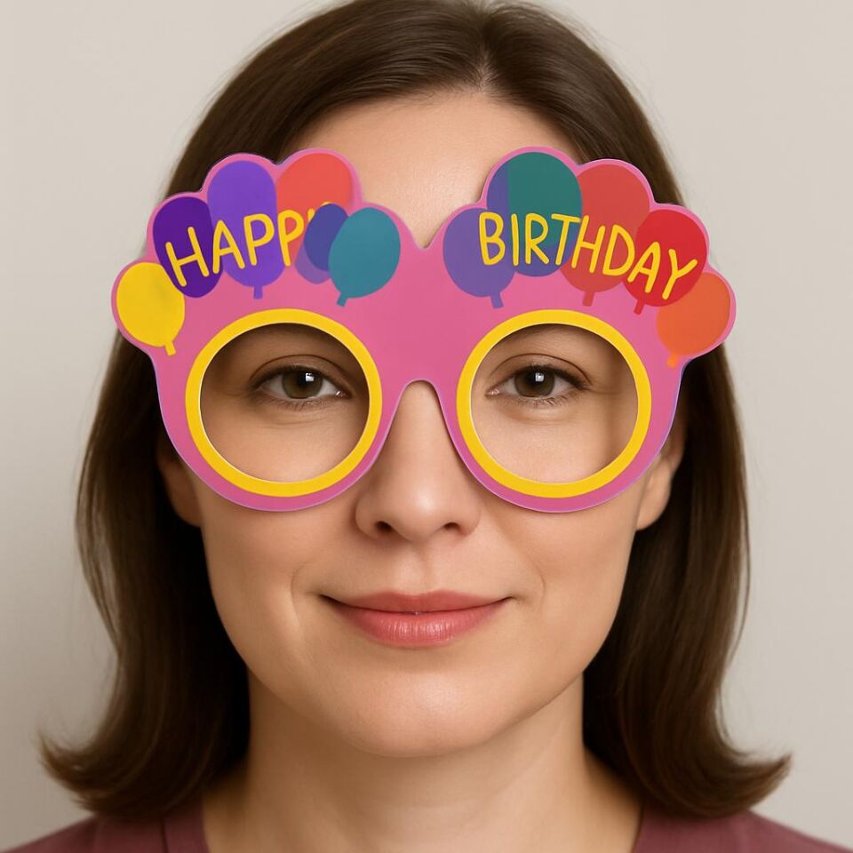 Balon Desenli Karton Doğum Günü Gözlükleri 6 Adet Pembe Renk Şık Tasarımlı Fonksiyonel Ürün