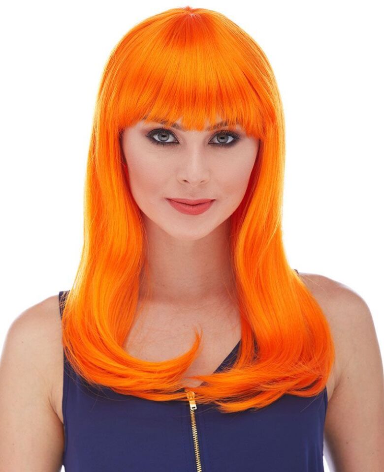 Turuncu Renk Uzun Düz Parti Peruğu Şık Tasarımlı Fonksiyonel Ürün