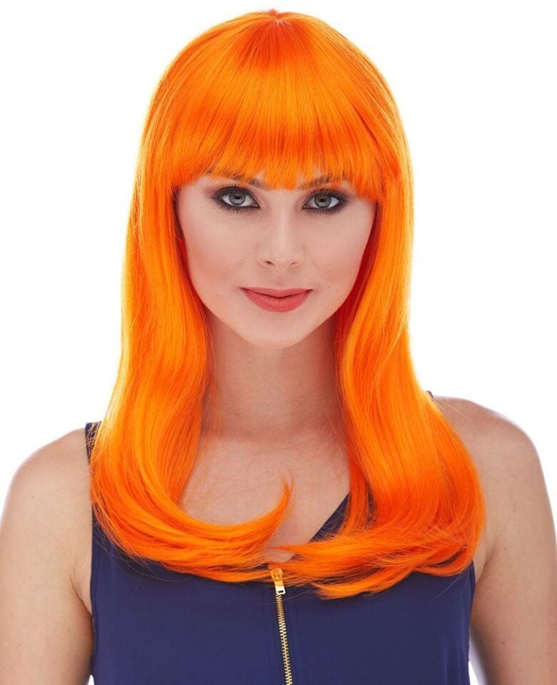 Turuncu Renk Uzun Düz Parti Peruğu Şık Tasarımlı Fonksiyonel Ürün