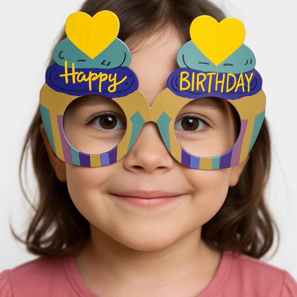 Cupcake Temalı Doğum Günü Renkli Karton Happy Birthday Gözlüğü 6 Adet Şık Tasarımlı Fonksiyonel Ürün