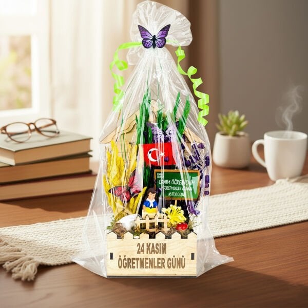 Mini Okul Saksı Hediye Sepeti - Öğretmenler Günü Hediyesi