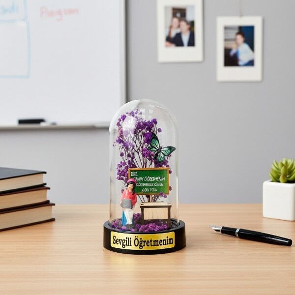 Sıralı Biblolu Ters Fanus - Öğretmenler Günü Hediyesi