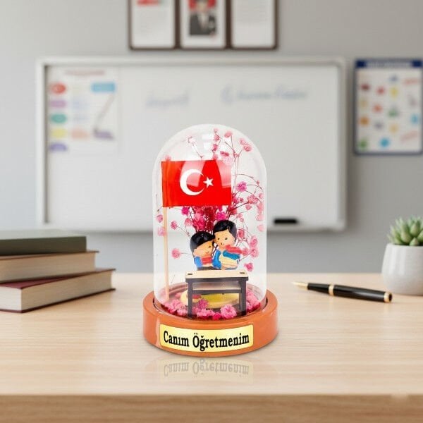 Türk Bayraklı Sıralı Ters Fanus - Öğretmenler Günü Hediyesi