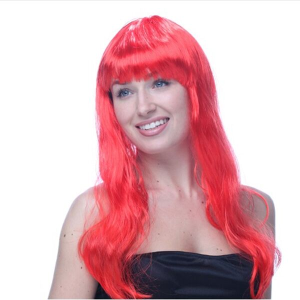 Kırmızı Renk Uzun Parti Peruğu Şık Tasarımlı Fonksiyonel Ürün