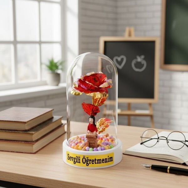 Sonsuzluk Güllü Ters Fanus - Öğretmenler Günü Hediyesi