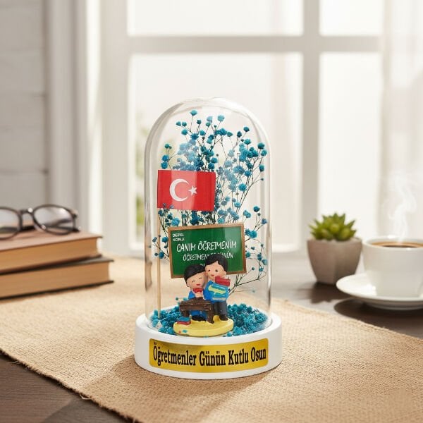 Türk Bayraklı Ters Fanus - Öğretmenler Günü Hediyesi