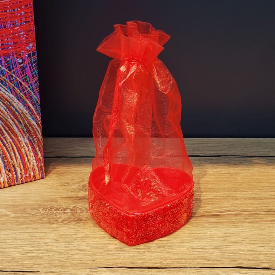 Kırmızı Kalpli Tül Kese Şık Tasarımlı Fonksiyonel Ürün