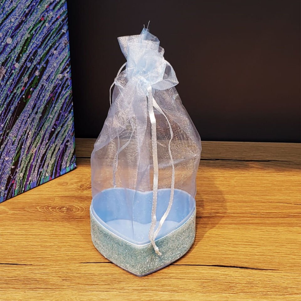 Mavi Kalp Tasarımlı Tül Kese Şık Tasarımlı Fonksiyonel Ürün