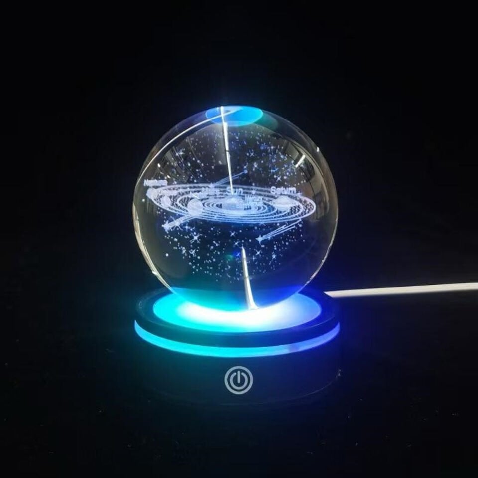 USB'li Gezegenler Tasarımlı Dönen Cam Küre Şık Tasarımlı Fonksiyonel Ürün