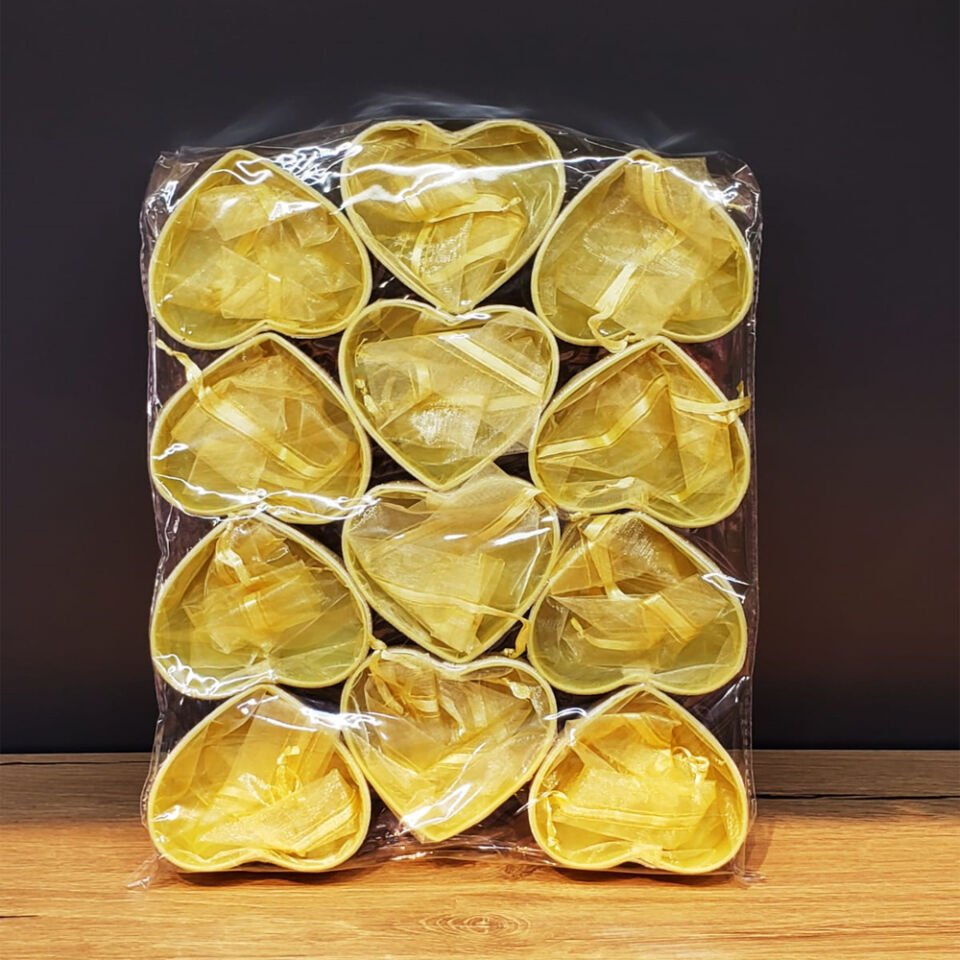 Sarı Kalpli Tül Kese Şık Tasarımlı Fonksiyonel Ürün