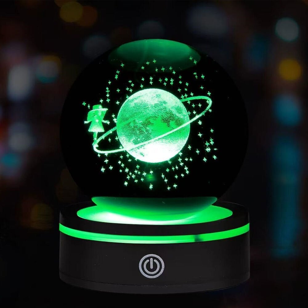 USB'li Satürnlü Kız Tasarımlı Dönen Cam Küre Şık Tasarımlı Fonksiyonel Ürün