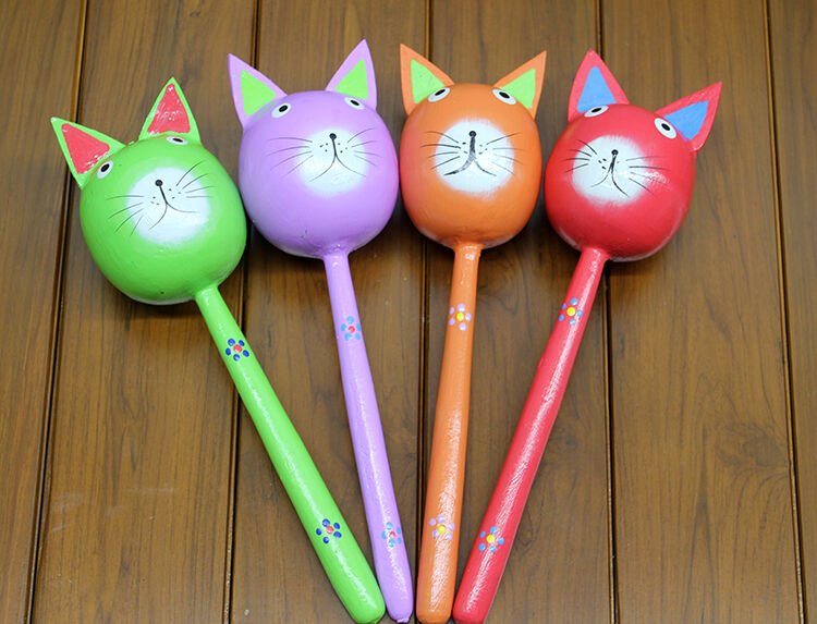 Ahşap Kedi Marakas Tekli Şık Tasarımlı Fonksiyonel Ürün