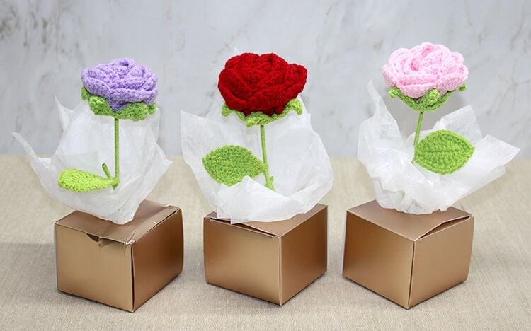 Kutulu Tekli El Örgüsü Gül Kutulu Çok Fonksiyonel Ürün