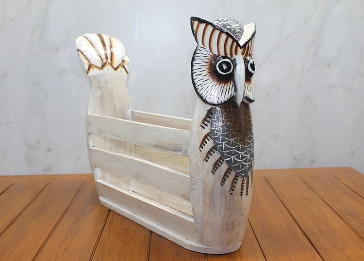 Ahşap Baykuş Gazetelik Şık Tasarımlı Fonksiyonel Ürün