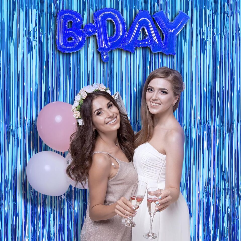 Ekstra Metalize Mavi Renk Saçaklı Arka Fon Perde 1x2 metre Şık Tasarımlı Fonksiyonel Ürün