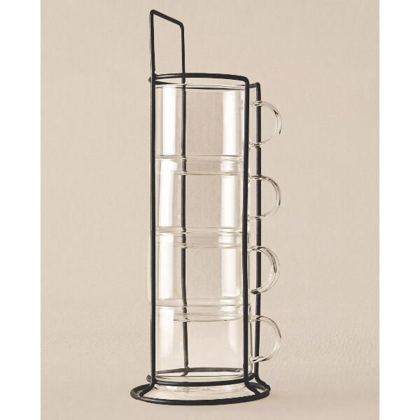 Standlı Borosilikat 4'lü Fincan Seti Çok Fonksiyonel Ürün