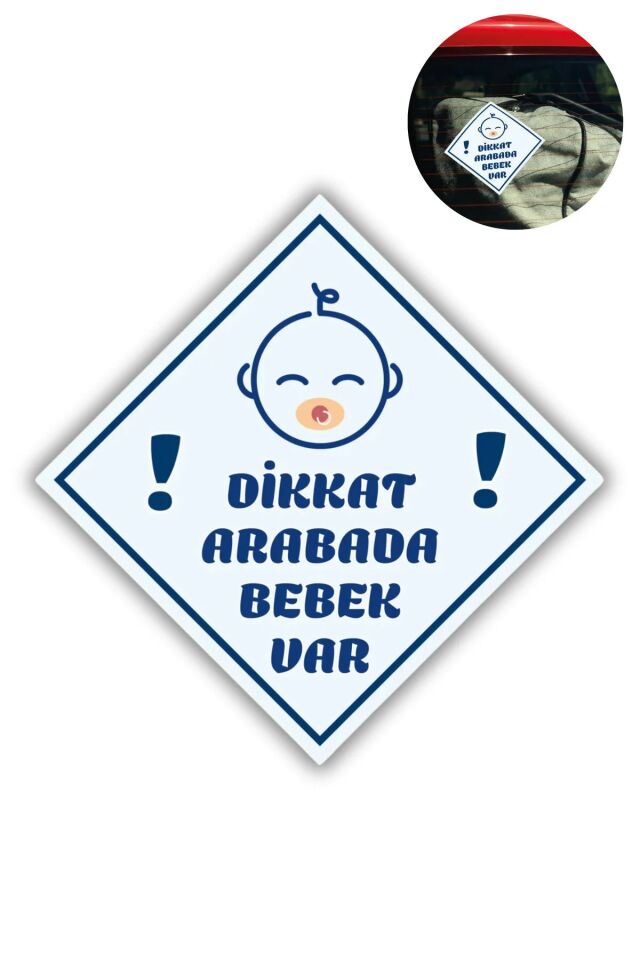 "DİKKAT ARABADA ERKEK BEBEK VAR - EMZİKLİ" Uyarı Stickerı | Araba Camı İçin 10x10 cm Etiket Çok Fonksiyonel Ürün