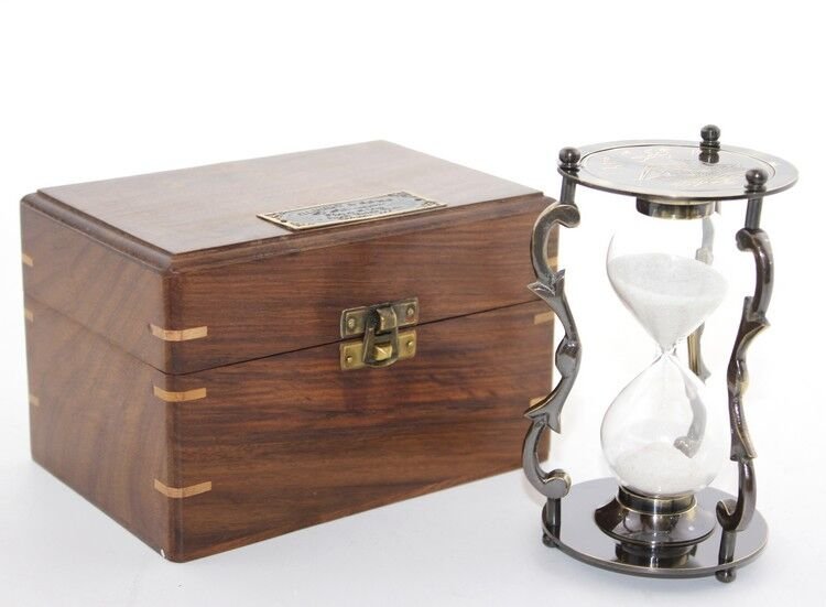 Ahşap Kutulu Pirinç Kum Saati Şık Tasarımlı Fonksiyonel Ürün