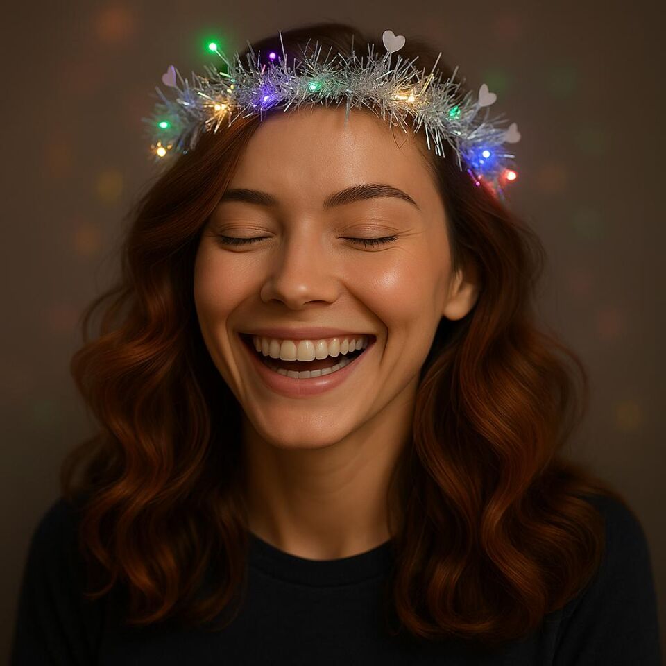 Kalp Püsküllü 3 Modlu LED Işıklı Taç Gümüş Renk Şık Tasarımlı Fonksiyonel Ürün