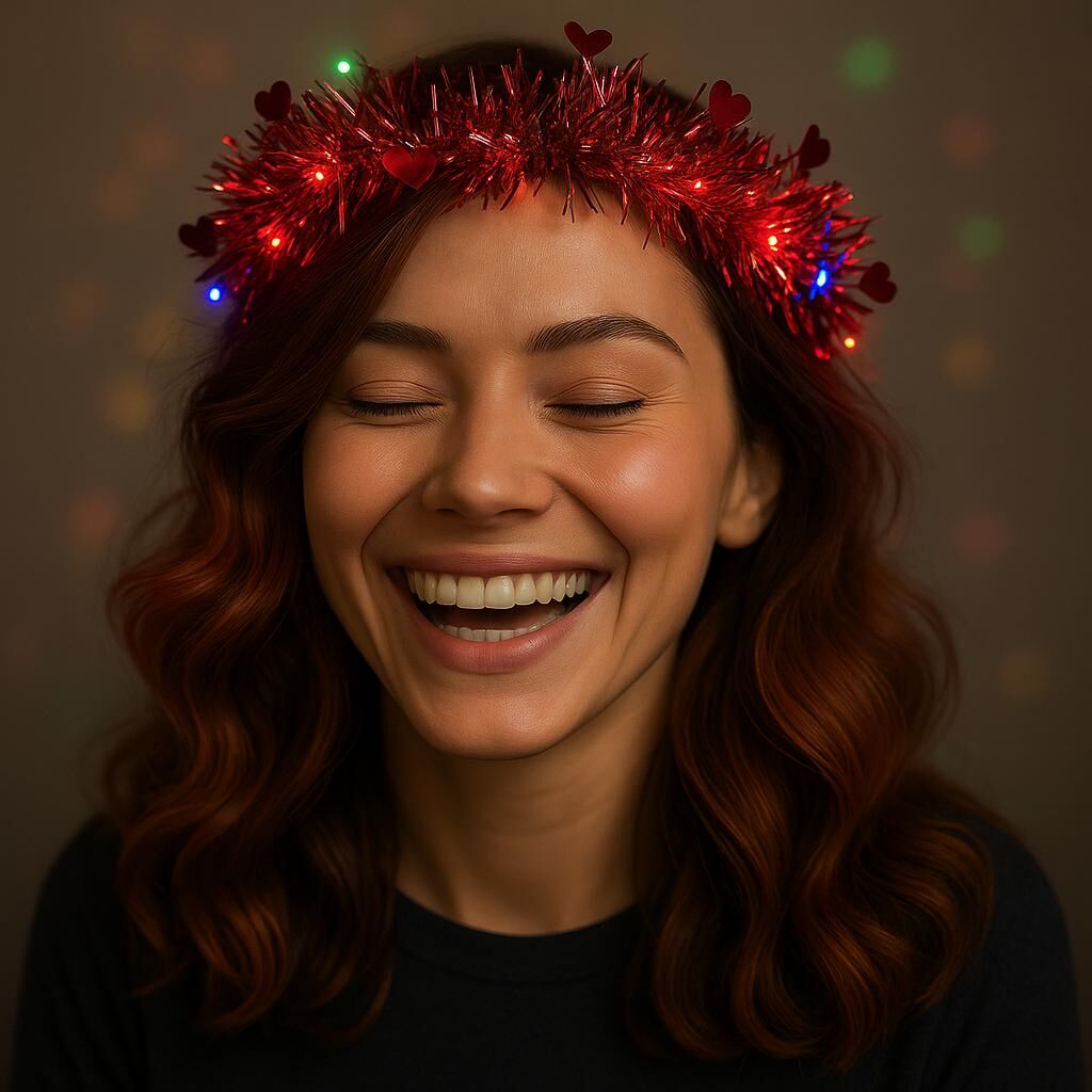 Kalp Püsküllü 3 Modlu LED Işıklı Taç Kırmızı Renk Şık Tasarımlı Fonksiyonel Ürün