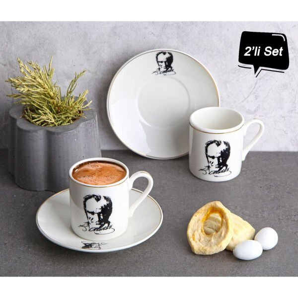 Atatürk Tasarımlı Porselen 2'li Kahve Seti Çok Fonksiyonel Ürün