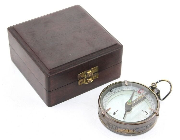 Ahşap Kutulu Pirinç Pusula Model 10 Şık Tasarımlı Fonksiyonel Ürün