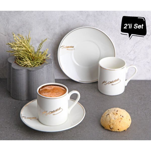 Atatürk İmza Tasarımlı Porselen 2'li Kahve Seti Çok Fonksiyonel Ürün