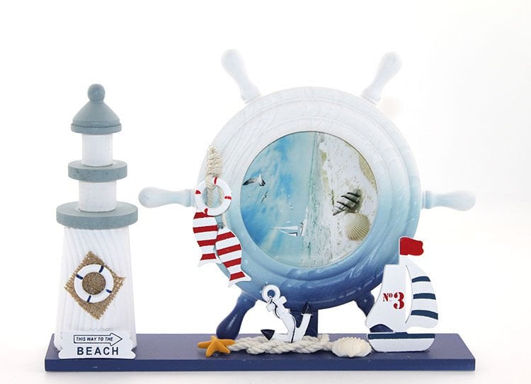 Ahşap Marin Deniz Feneri Dümenli Çerceve Model 1 Şık Tasarımlı Fonksiyonel Ürün