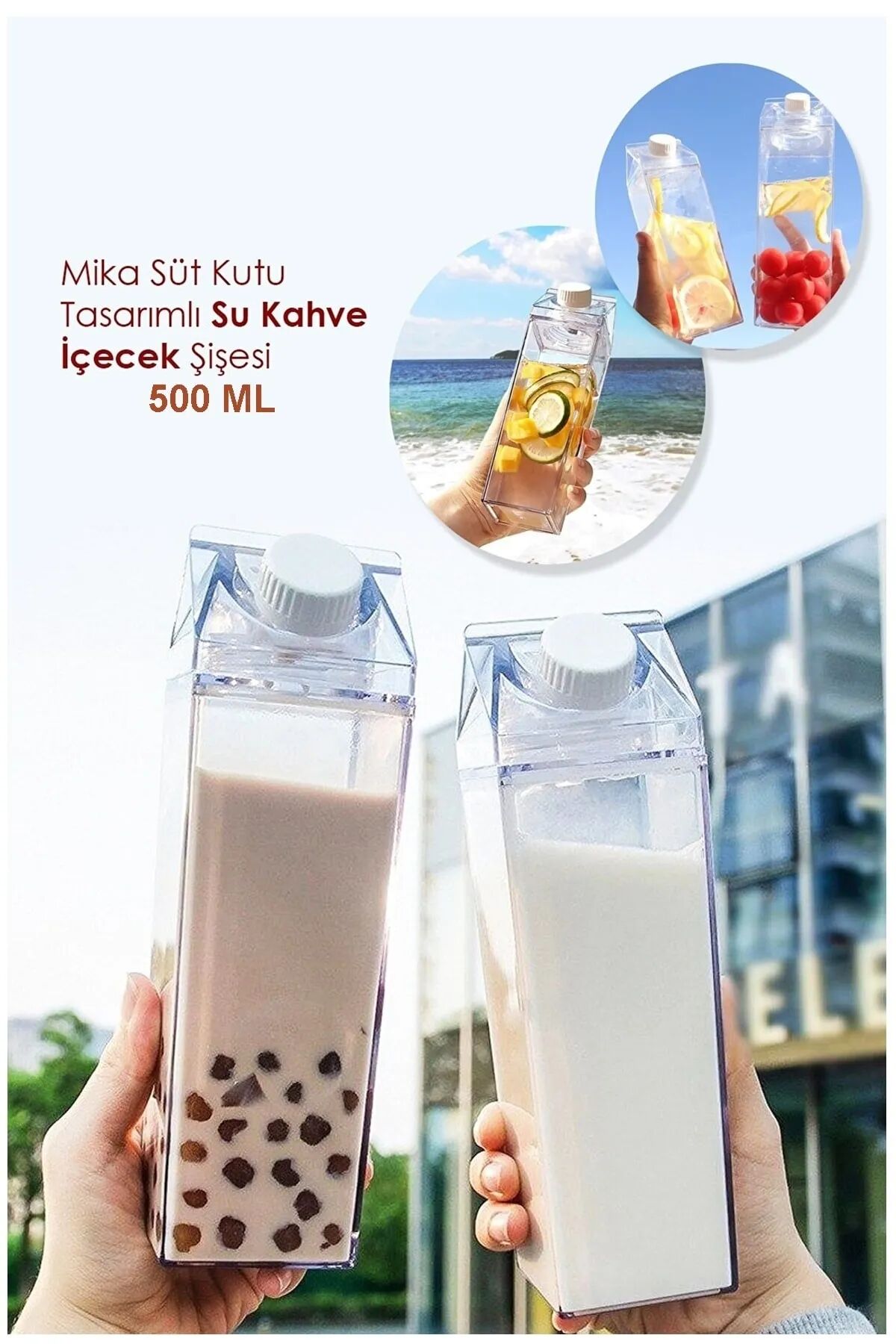 Süt Kutusu Tasarımlı İçecek Şişesi Şık Tasarımlı Fonksiyonel Ürün