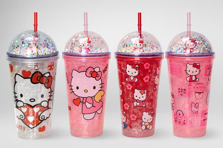 Sevimli Hello Kitty Pipetli Işıklı Boncuklu Suluk Bardak 400 ml Çok Fonksiyonel Ürün