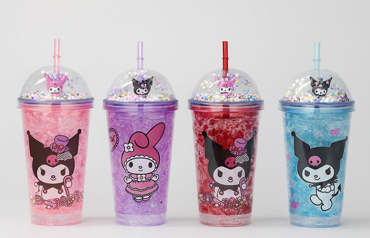 Sevimli Kuromi Pipetli Işıklı Boncuklu Suluk Bardak 400 ml Çok Fonksiyonel Ürün