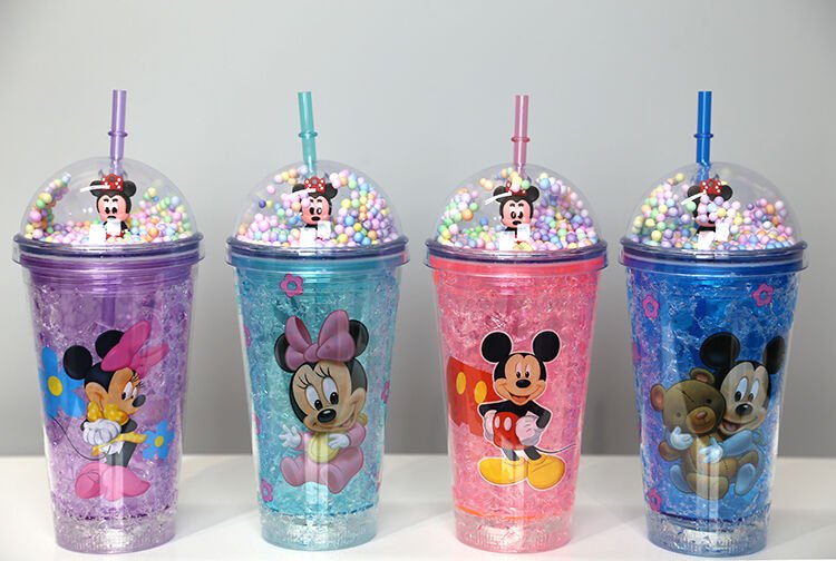 Sevimli Mickey Mouse Pipetli Işıklı Boncuklu Suluk Bardak 400 ml Çok Fonksiyonel Ürün