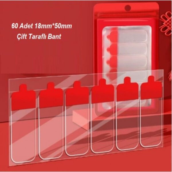 60 Parça Kolay Açılır Güçlü Çift Taraflı Bant 18mmx50mm Çok Fonksiyonel Ürün