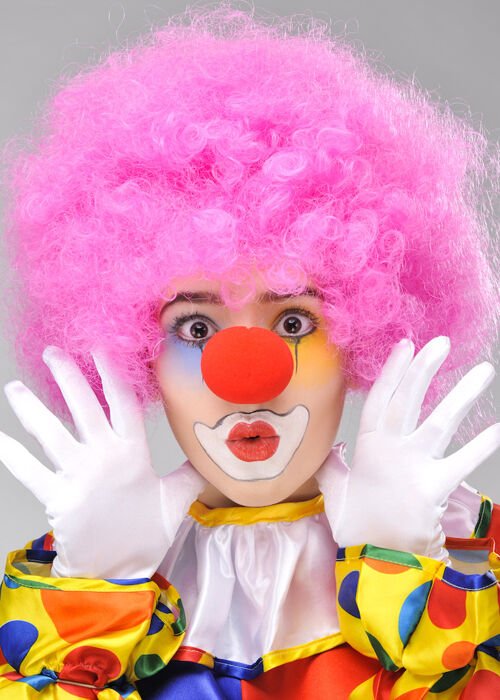 Pembe Renk Kıvırcık Bonus Peruk ve Kırmızı Burun Seti Şık Tasarımlı Fonksiyonel Ürün