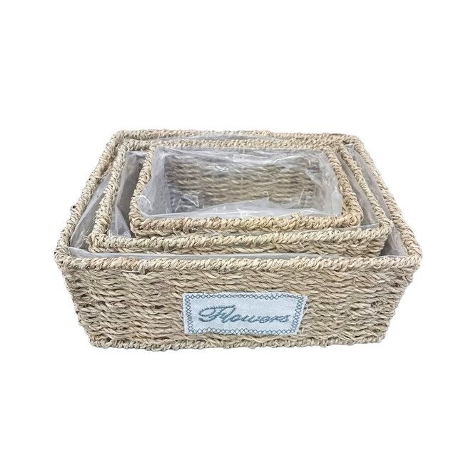 Dikdörtgen Doğal Hasır Saksı Seti - 3'lü Şık Tasarımlı Fonksiyonel Ürün