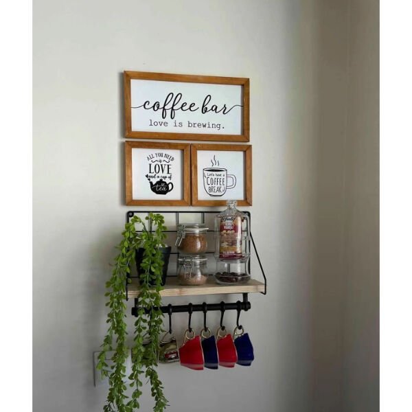 Metal Askılıklı Kahve Köşesi Rafı Şık Tasarımlı Fonksiyonel Ürün