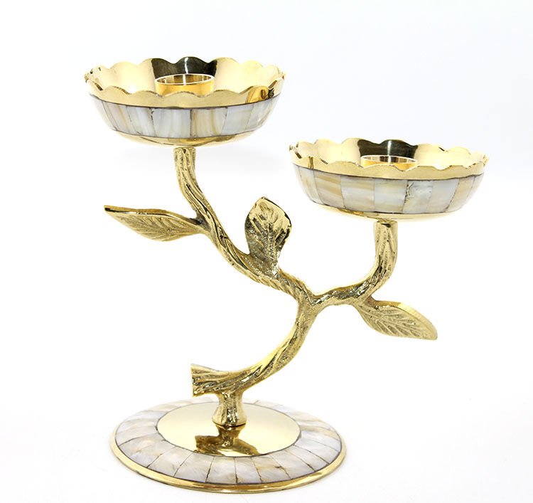 Pirinç Sedefli 2'li Şamdan Şık Tasarımlı Fonksiyonel Ürün