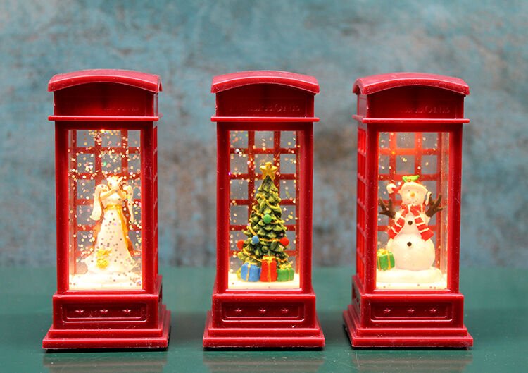 Telefon Kulübeli Işıklı Kar Küresi Kırmızı Tasarım Şık Tasarımlı Fonksiyonel Ürün