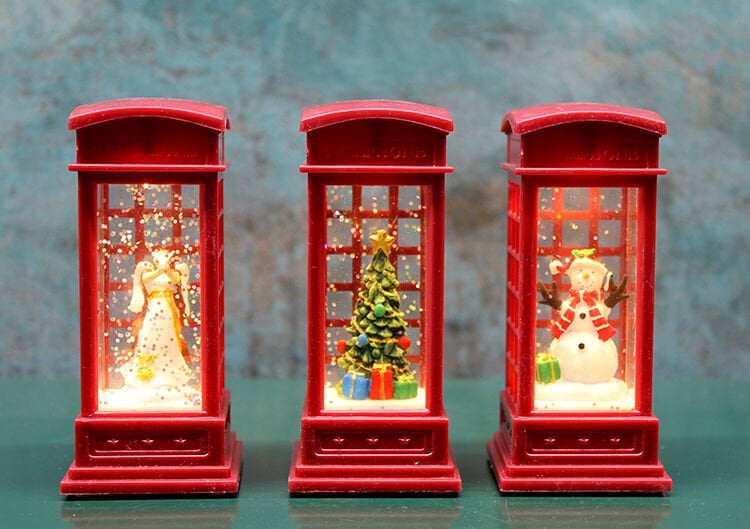 Telefon Kulübeli Işıklı Kar Küresi Kırmızı Tasarım Şık Tasarımlı Fonksiyonel Ürün