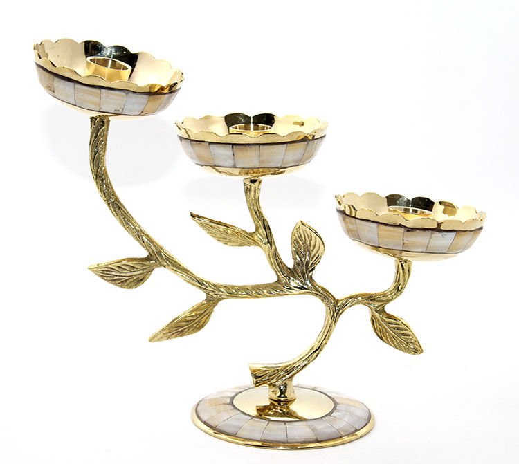 Pirinç Sedefli 3'lü Şamdan Model 4 Şık Tasarımlı Fonksiyonel Ürün