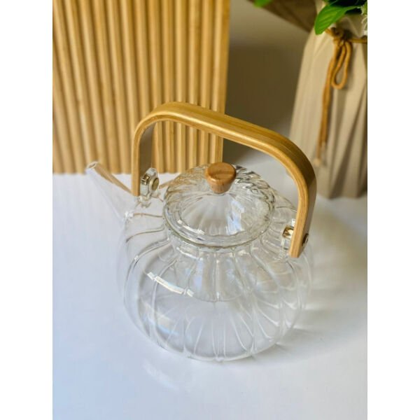 Ahşap Saplı Cam Çizgili Demlik Şık Tasarımlı Fonksiyonel Ürün