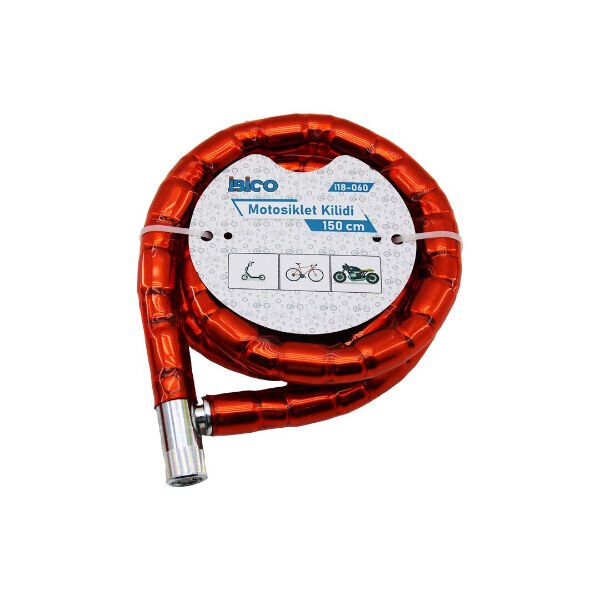 Kırmızı Motor Bisiklet Kilidi 22 mm x 150 cm Çok Fonksiyonel Ürün