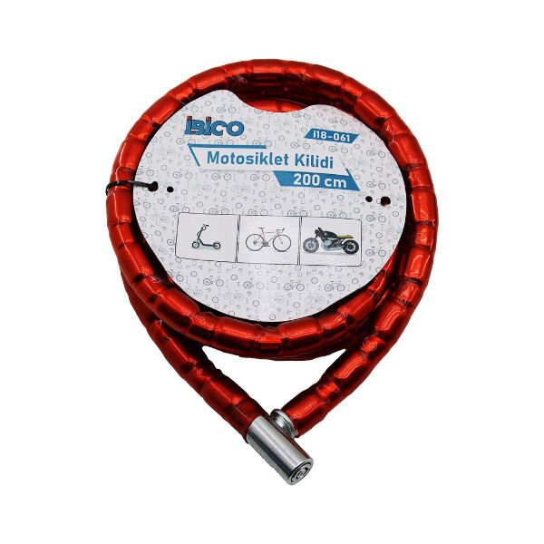 Kırmızı Motor Bisiklet Kilidi 22 mm x 200 cm Çok Fonksiyonel Ürün