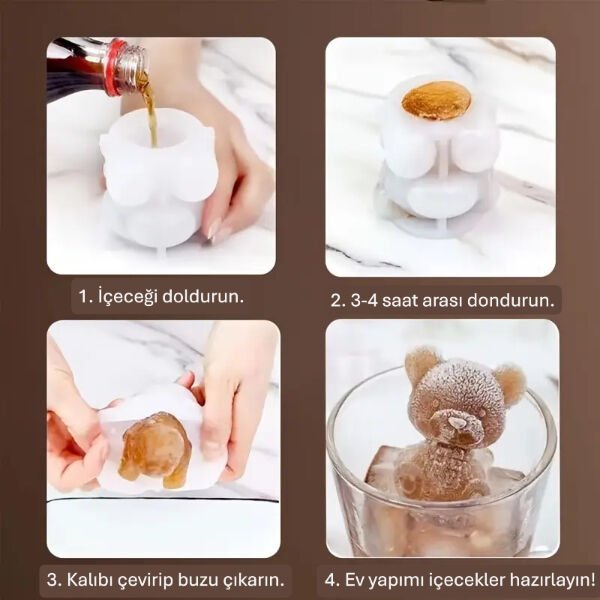 Ayı Şekilli Silikon Buz Kalıbı Şık Tasarımlı Fonksiyonel Ürün