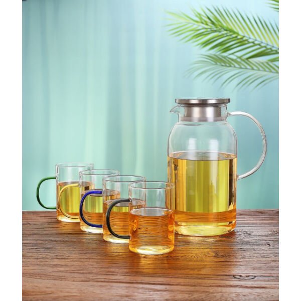 Borosilikat Cam Sürahi ve 4'lü Fincan Seti Şık Tasarımlı Fonksiyonel Ürün