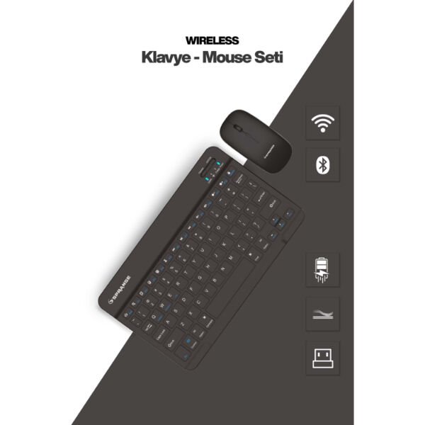Siyah Kablosuz Klavye Ve Mouse Seti Çok Fonksiyonel Ürün